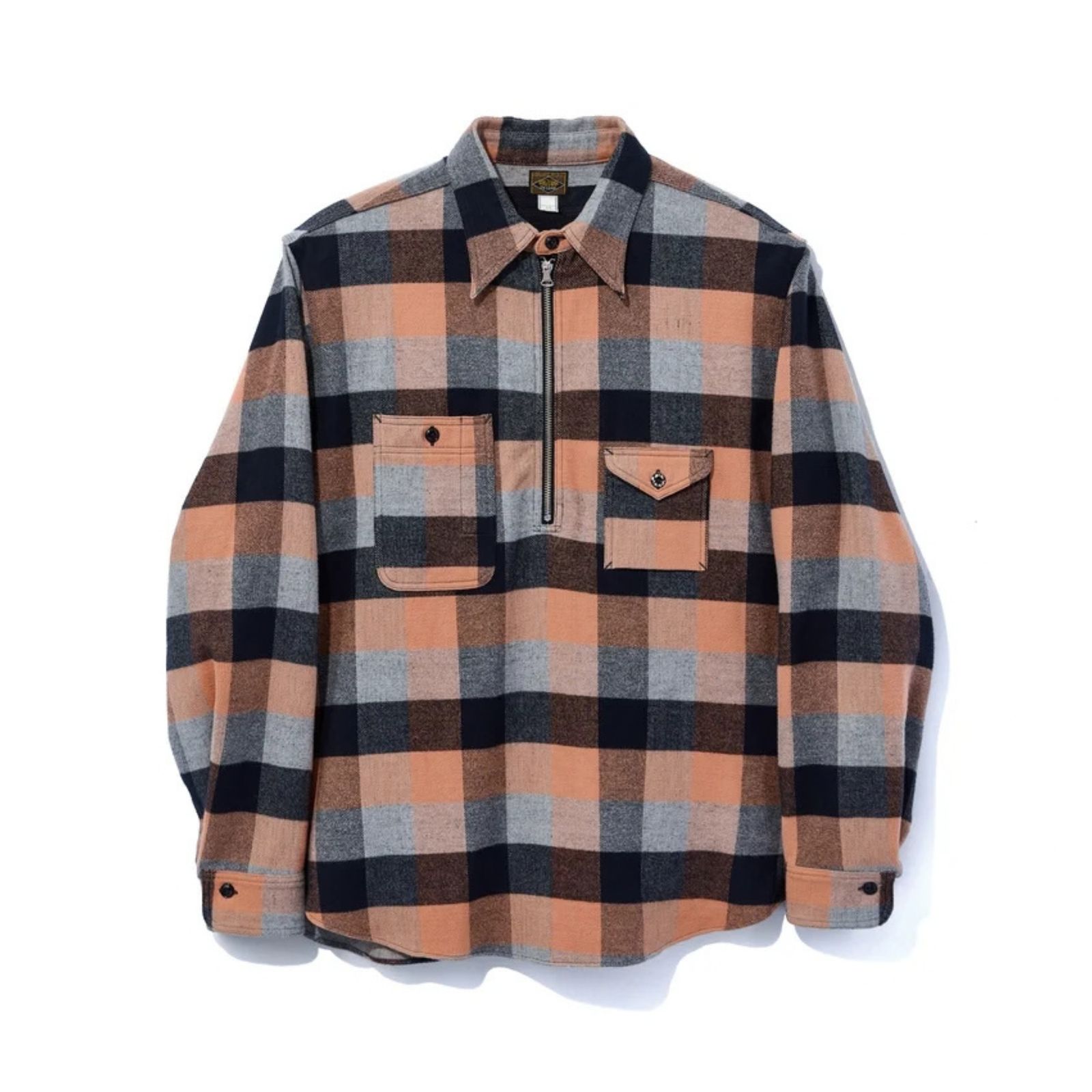 Y1936 H-ZIP FLANNEL CHECK SHIRT （ORANGE / オレンジ）｜ 602-262-03