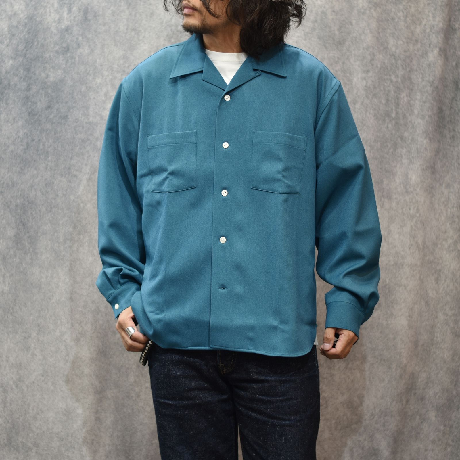 "BLATANT LOCALISM" OPEN COLLAR ROUND L/S SH (TURQUOISE BLUE)｜オープンカラー ラウンド 長袖シャツ｜CL-25AW038