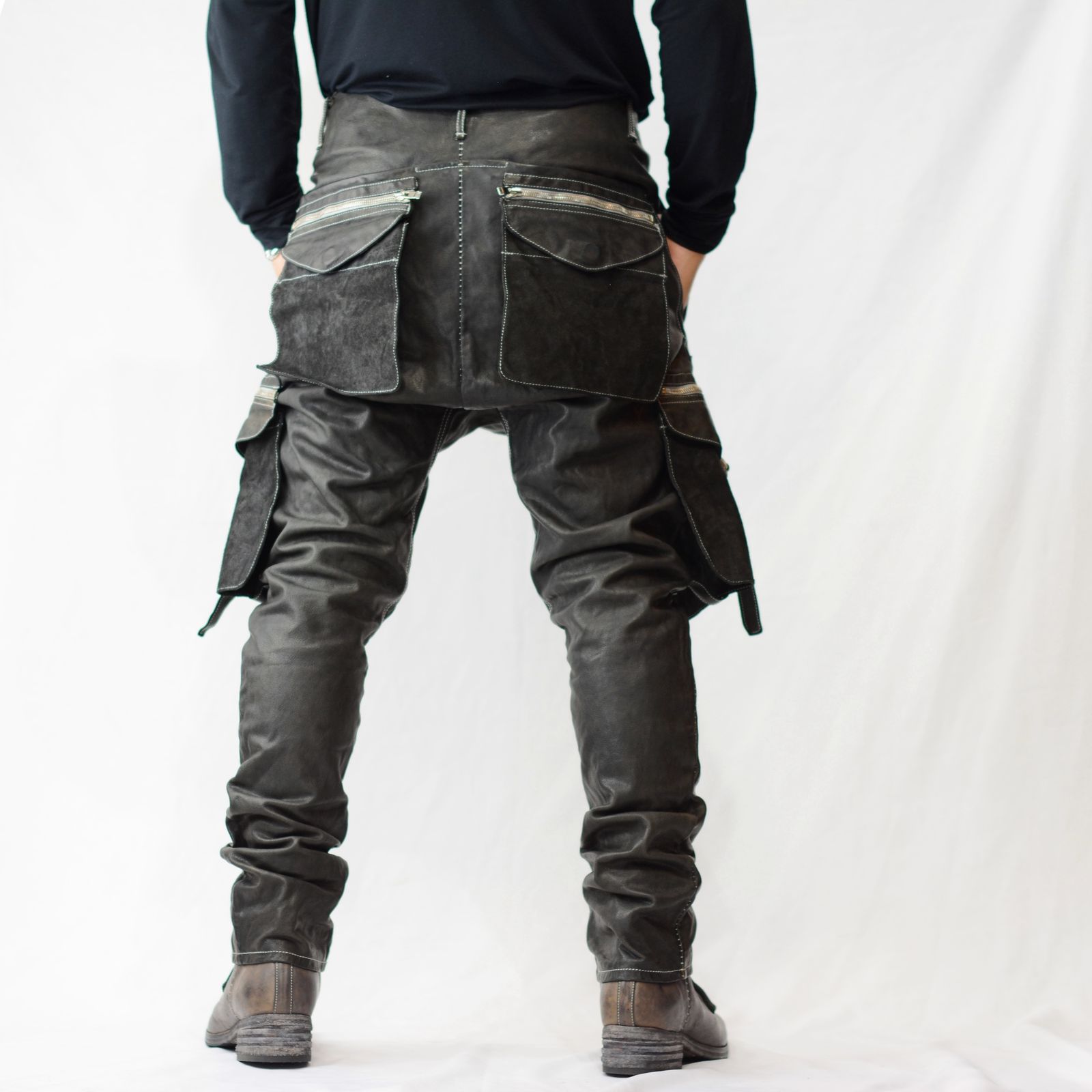 incarnation - BUFFALO LEATHER PANTS ARMYHALF LINED MP-1 (81N