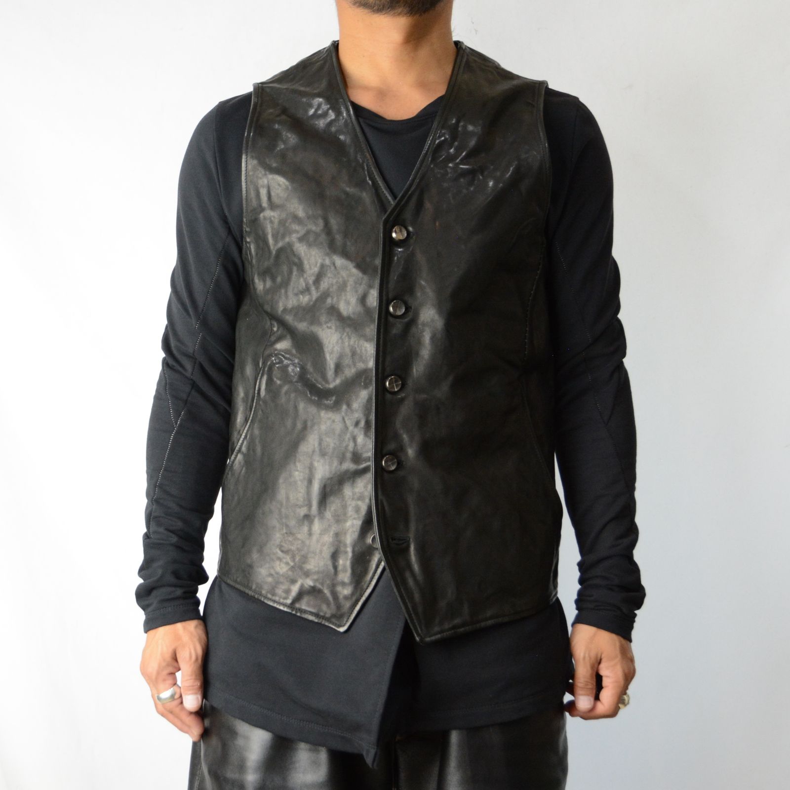 HORSE LEATHER VEST 5B LINED （BLACK）