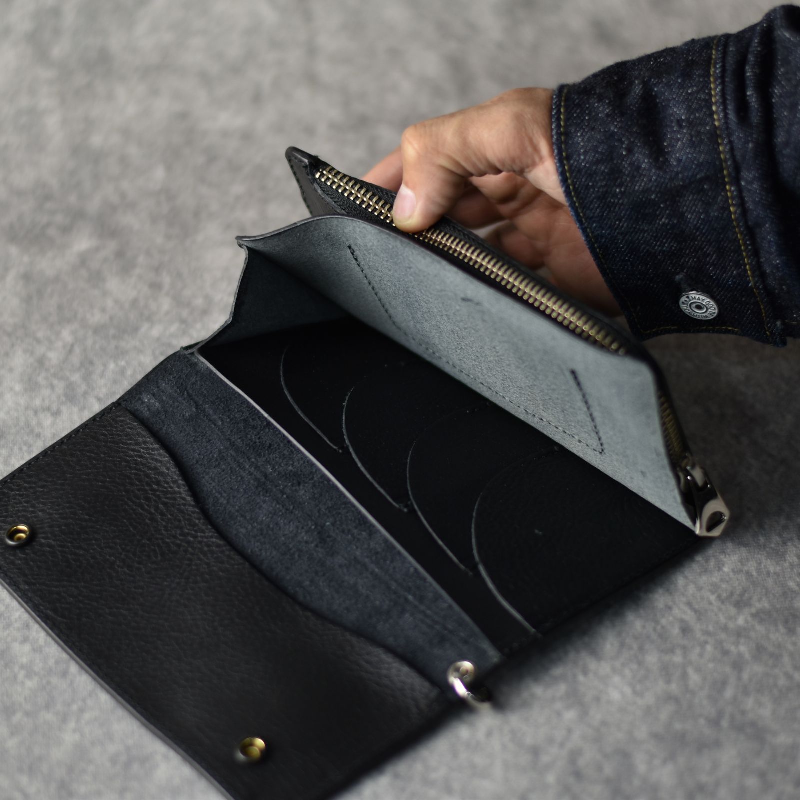 CALEE - STUDS LEATHER LONG WALLET (BLACK) / スタッズ レザー