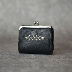 STUDS LEATHER INTERNAL FLEX FRAME TYPE MULTI WALLET (BLACK) / スタッズ レザー ガマ口 財布