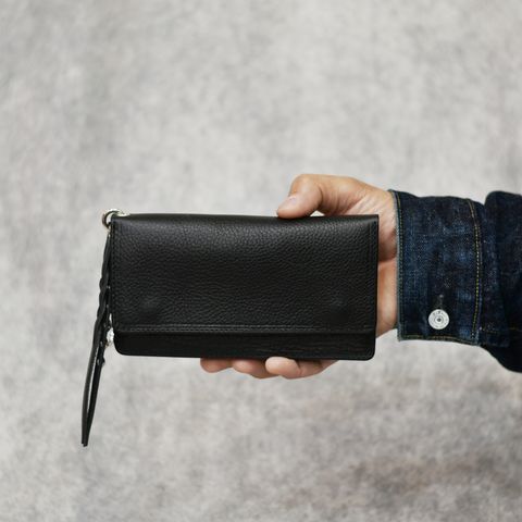 PLANE LEATHER LONG WALLET ＜STUDS CHARM＞ (BLACK)｜プレーン レザー ロングウォレット 長財布 ＜スタッズチャーム＞｜CL-25AW018LE