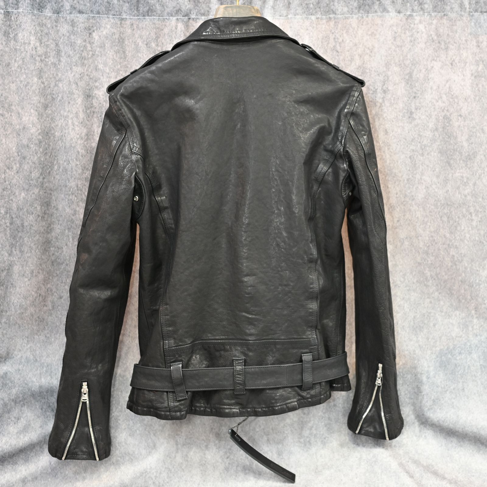 ジャパンカーフ タンニン鞣し 製品洗い ダブルライダース （BLACK） 1927-07