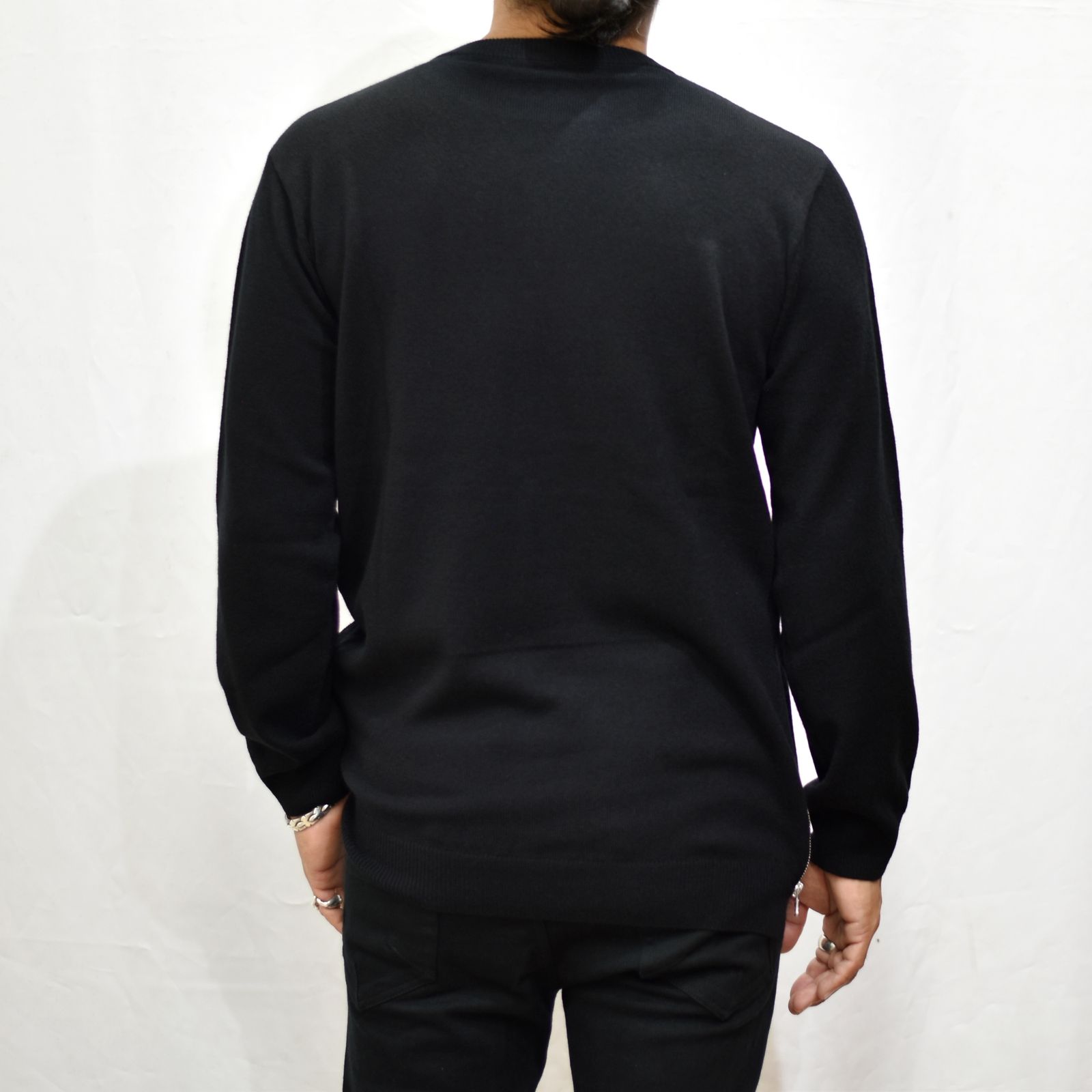 ウールカシミアニット ZIP付き クルーネック （BLACK）