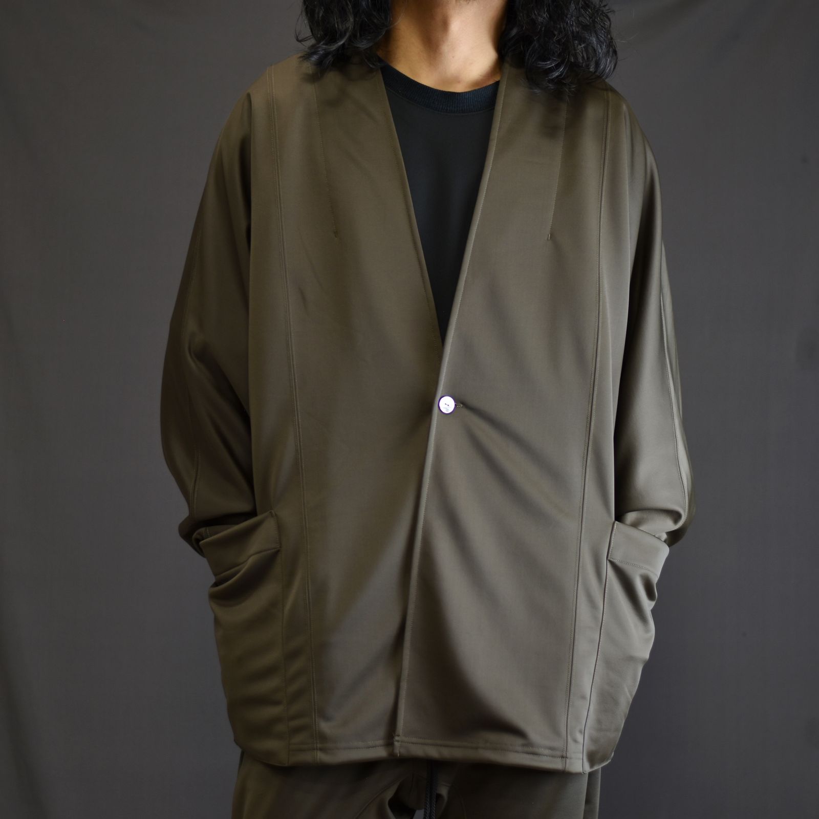 tech jersey dolman sleeve cardigan (OLIVE) / ドルマンスリーブ カーディガン