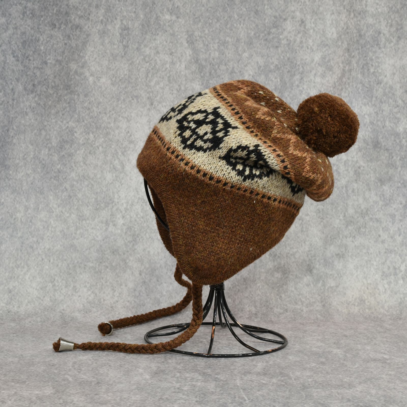 WOOL KNIT FLAP POMPOM BEANIE (CHOCOLATE)｜ポンポンニット帽｜PD25AAC09