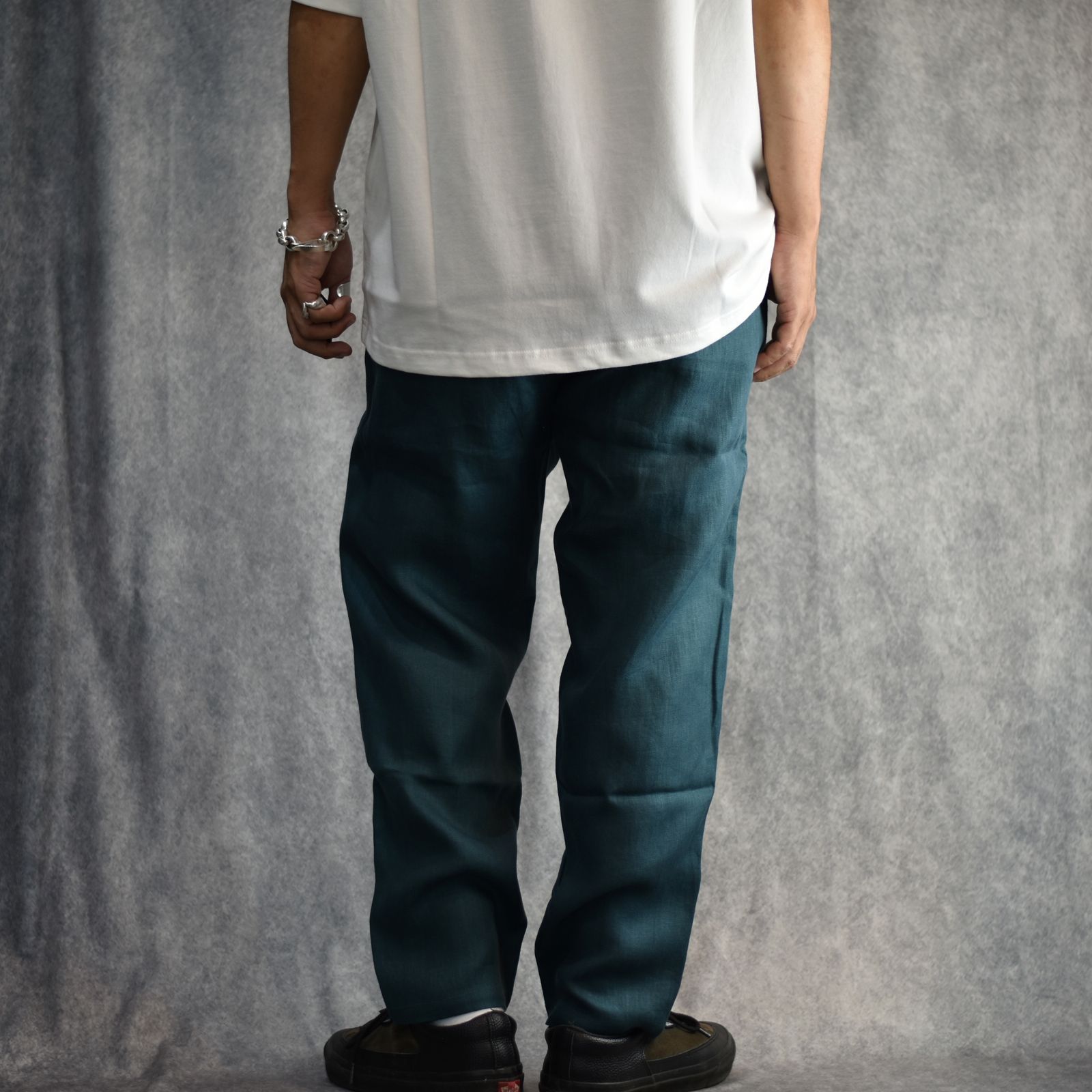 JAPAN LINEN HERRINGBONE EASY SLACKS (NAVY GREEN) / リネンヘリンボーンイージースラックス