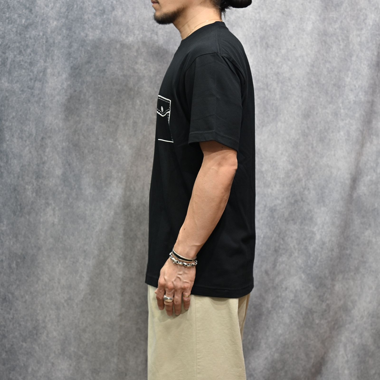 Y1935 FAKE POCKET TEE （BLACK）｜ フェイクポケット プリント Tシャツ （ブラック） 602-261-16
