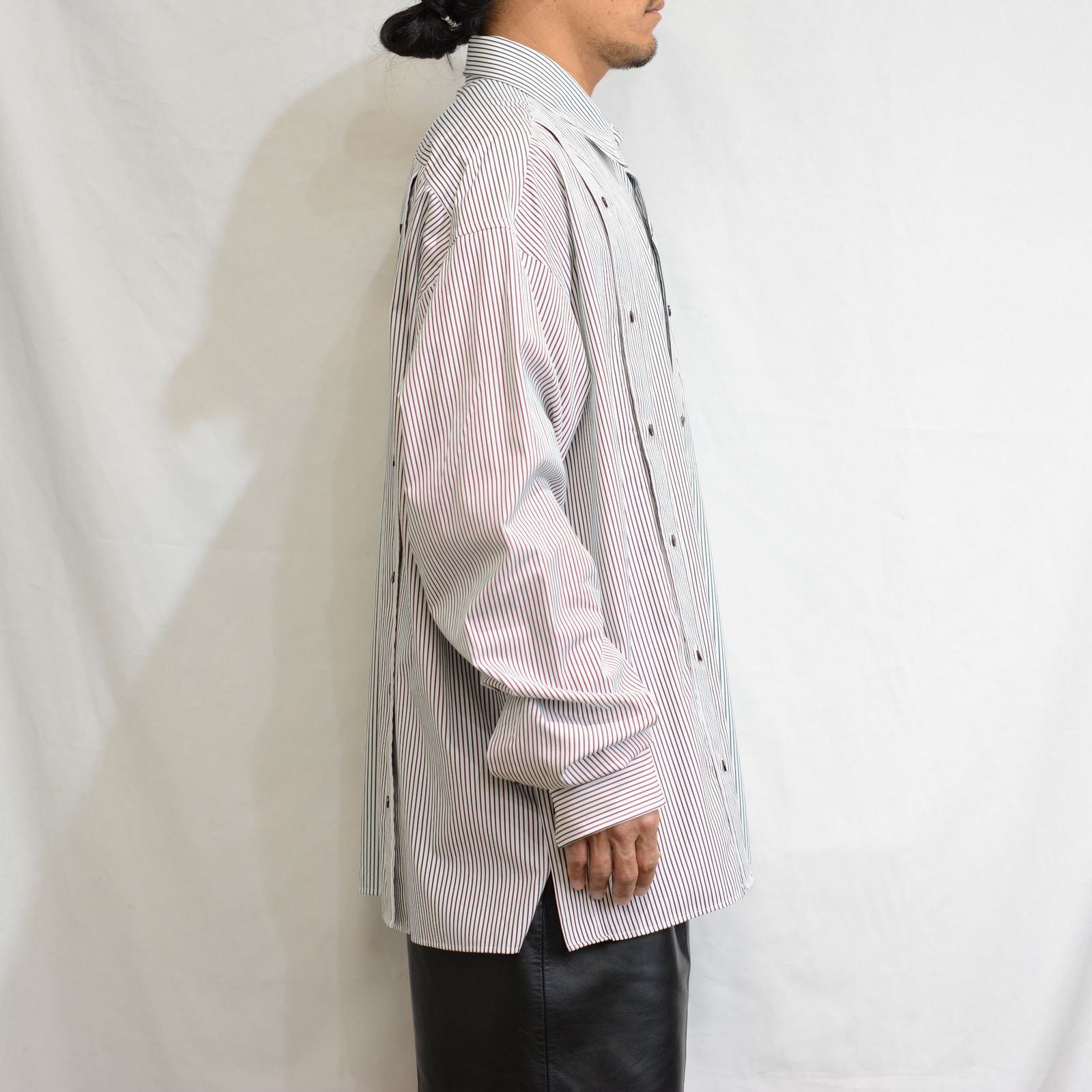 Stripe broadcloth oversized plackets shirt