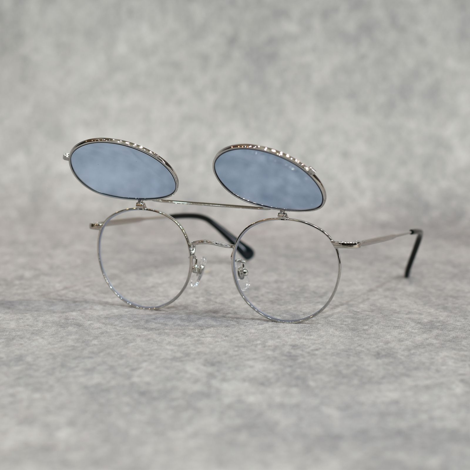 FLIP UP TYPE CIRCLE METAL GLASSES ＜EXCLUSIVE＞ (SILVER / BLUE)｜フリップアップタイプ サークルメタル サングラス｜CL-26SS001G EX
