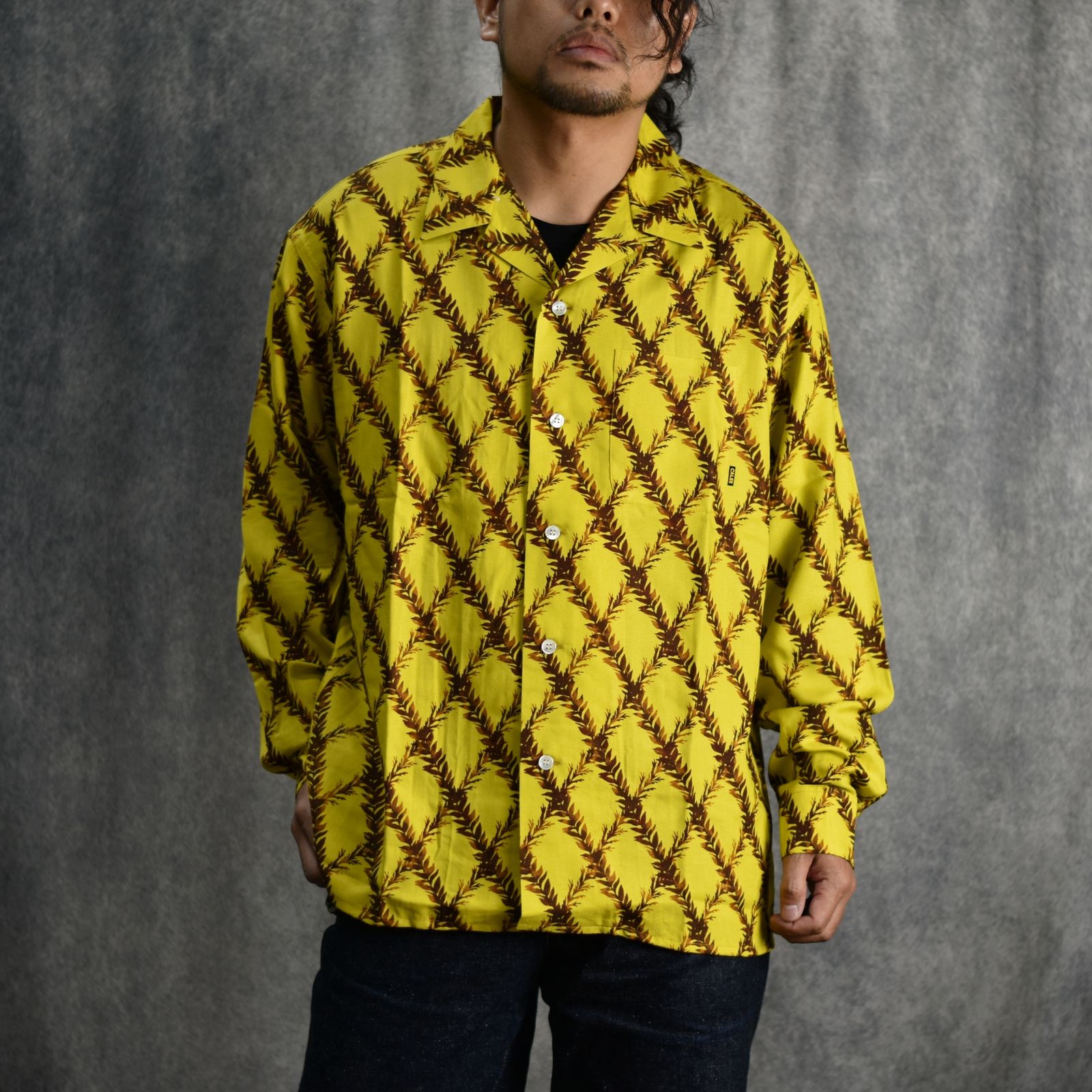 PLAID OPEN COLLAR L/S SH (YELLOW) / オープンカラーシャツ