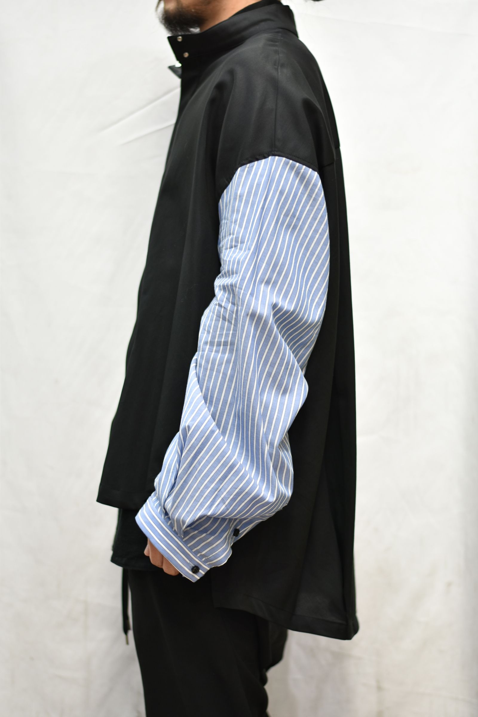 スタンドカラー ルーズシャツ / LB21SS-SH02-ST (BLACK×SAX STRIPE)