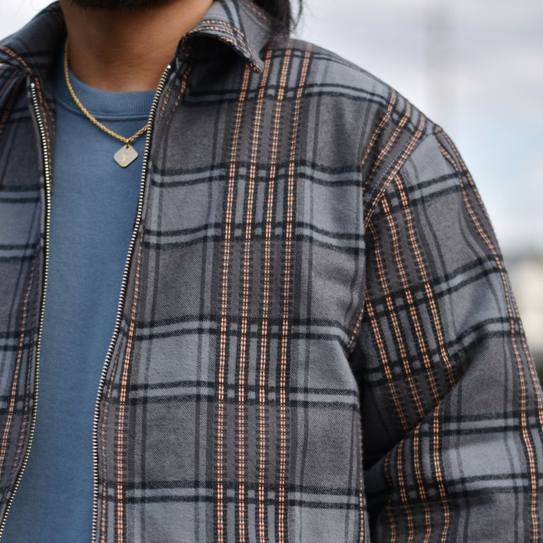 CALEE - Dobby check pattern swing top (Gray) / ドビーチェック スイングトップ | chord  online store