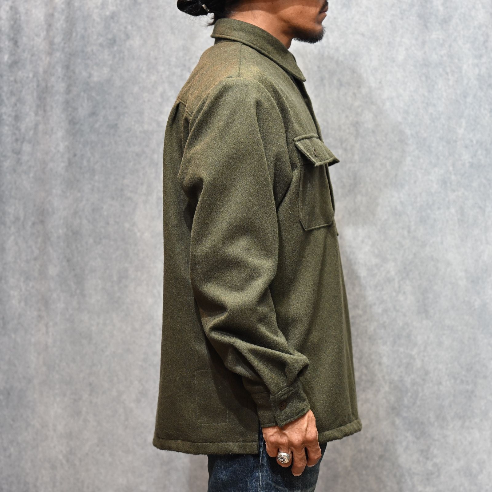 Wool Light Melton Pullover SH （KHA） / ウールメルトン プルオーバーシャツ （カーキ）｜2509-5003