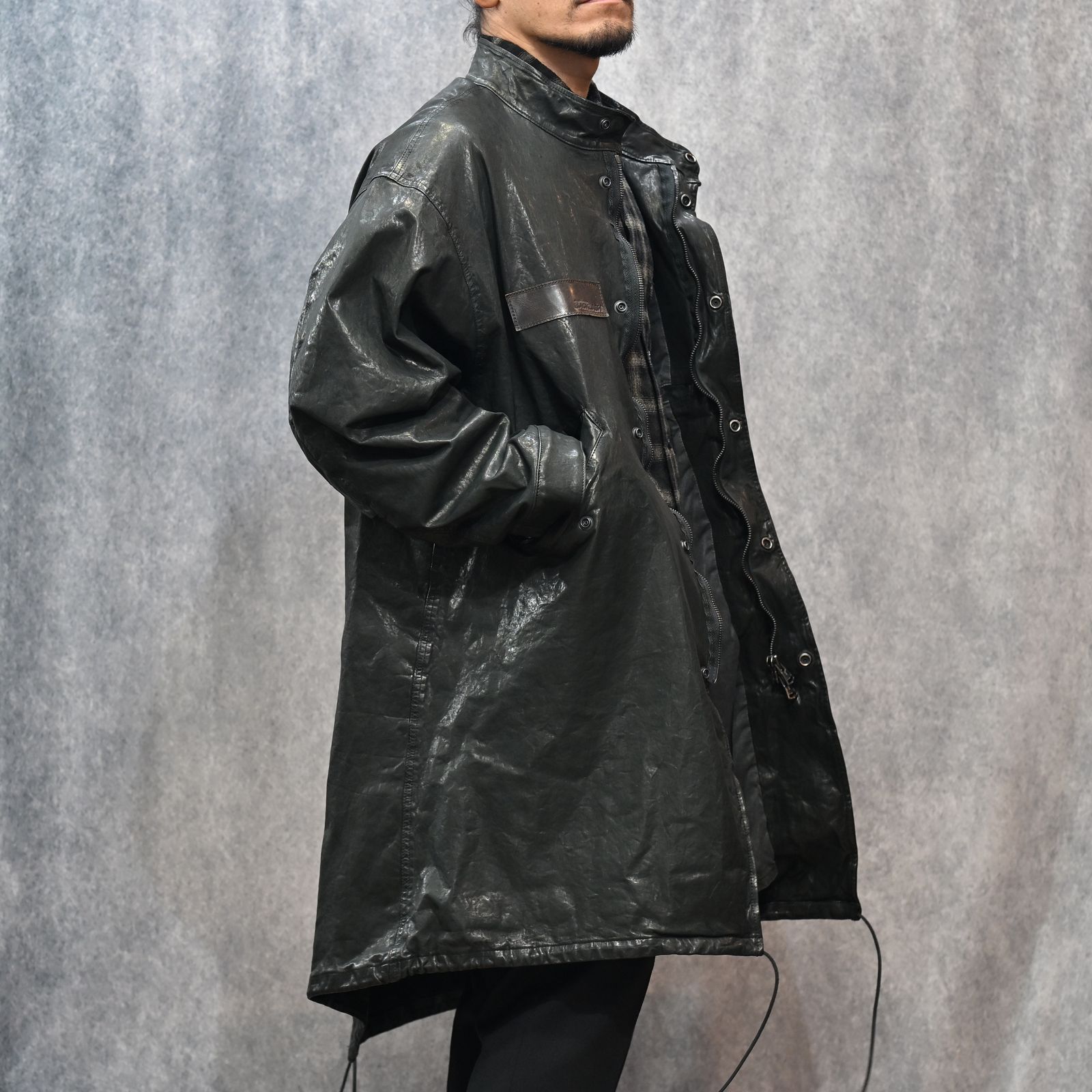 JAPANステア ミモザ鞣し製品染め モッズコート （BLACK）｜2176-01