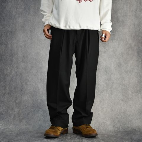 THERMOLITE TWILL TUCK WIDE SLACKS (BLACK) / サーモライト ツイル 1タック ワイドスラックス