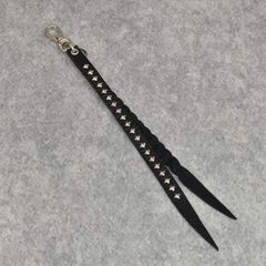 STUDS & KNITTING LEATHER LONG KEY RING ＜TYPE B＞ (BLACK) / スタッズレザー 編み込みレザー ロングタイプ キーリング キーホルダー