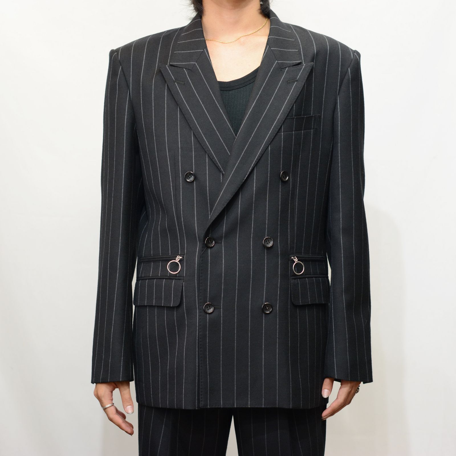 JOHNLAWRENCESULLIVAN - Wool stripe double breasted jacket （BLACK
