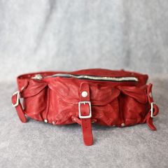 ジャパン ダブルショルダー フルタンニン製品染め 3ピンベルト ウエストバッグ （RED） 92-12