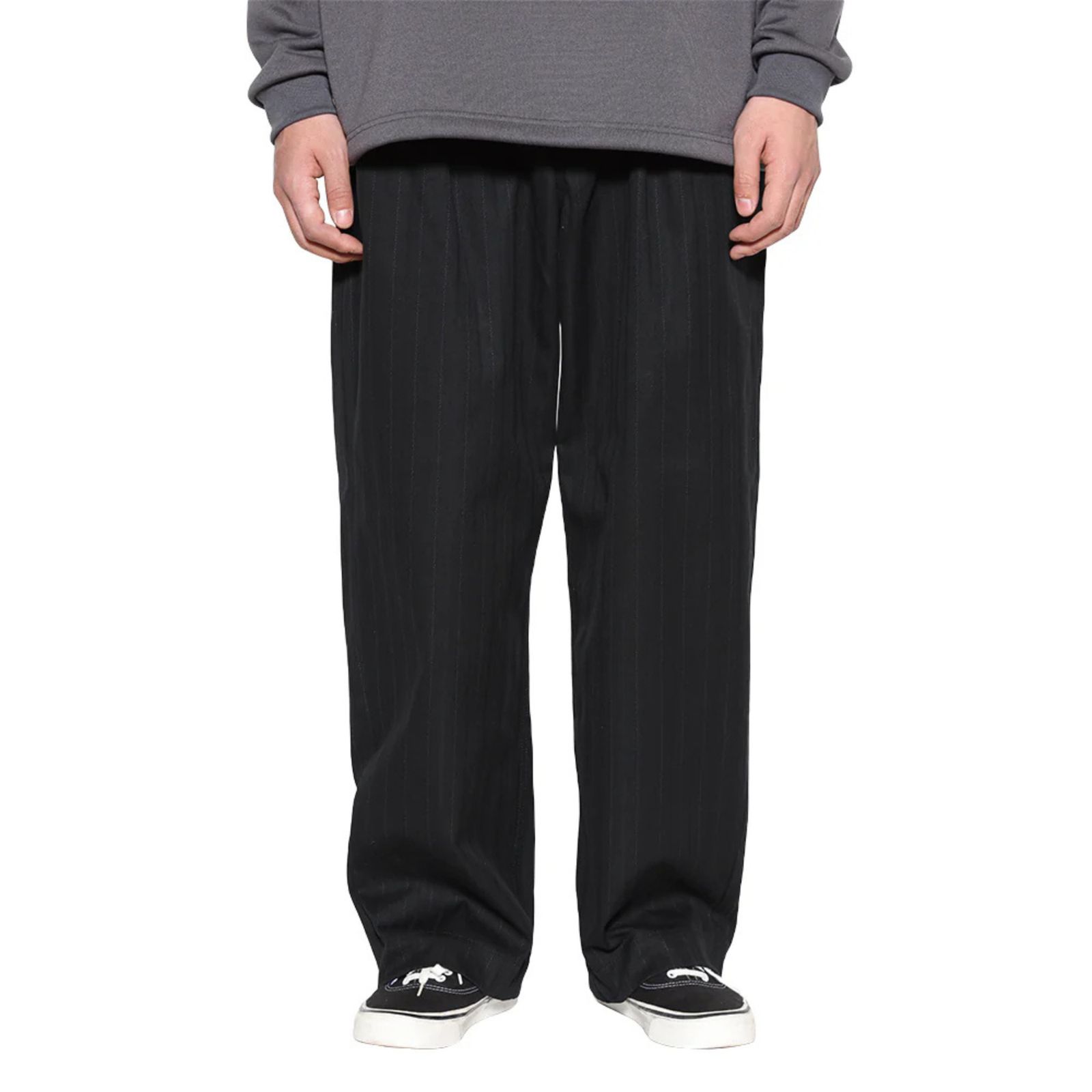 PINSTRIPE TUCK WIDE SLACKS (BLACK)｜ピンストライプタックワイドスラックス｜CL-25AW022