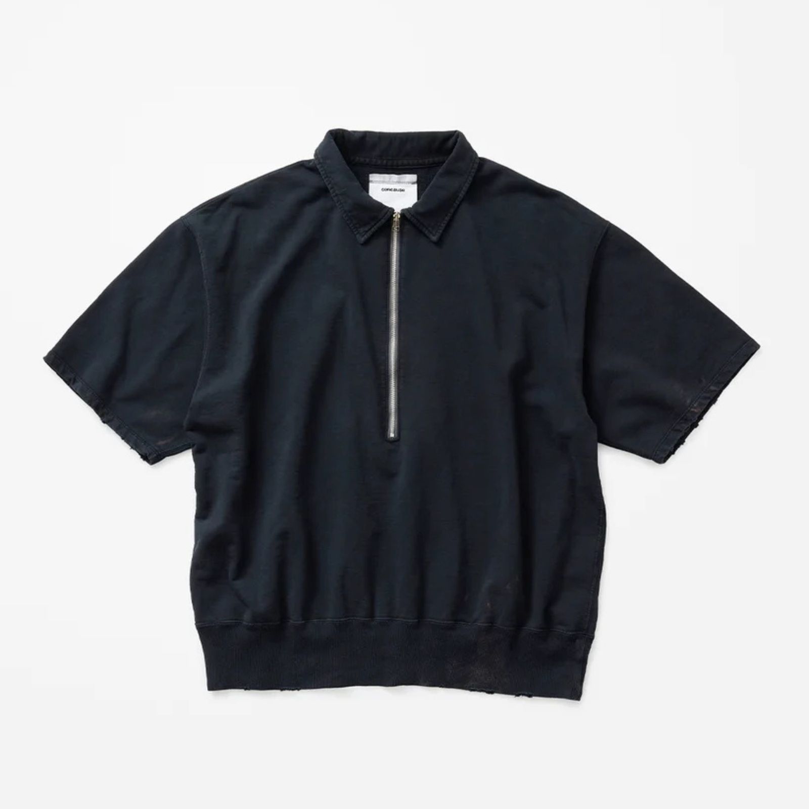 FRONT HALF ZIP SWEAT SHIRTS (BLACK / ブラック)  ハーフジップ スウェット ポロシャツ｜2601007