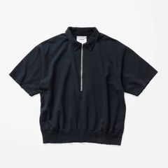 FRONT HALF ZIP SWEAT SHIRTS (BLACK / ブラック)  ハーフジップ スウェット ポロシャツ｜2601007