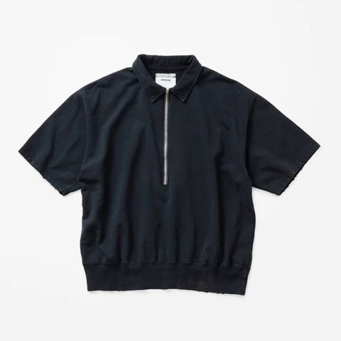 FRONT HALF ZIP SWEAT SHIRTS (BLACK / ブラック)  ハーフジップ スウェット ポロシャツ｜2601007