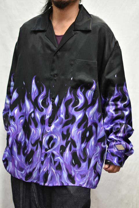 OPEN COLLAR SATIN SHIRT 'FLAME