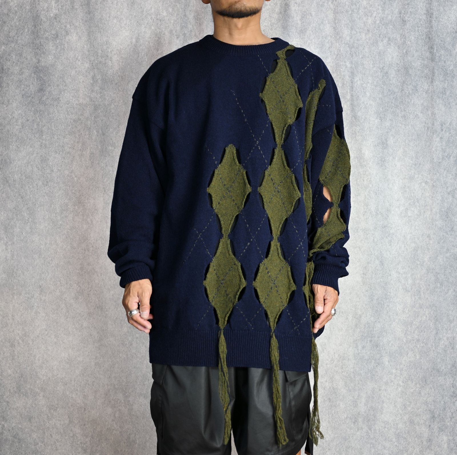 JERSEY X ARGYLE BIG PULOVER （NAVY） /  アーガイル柄 ビッグ プルオーバーニット （ネイビー）