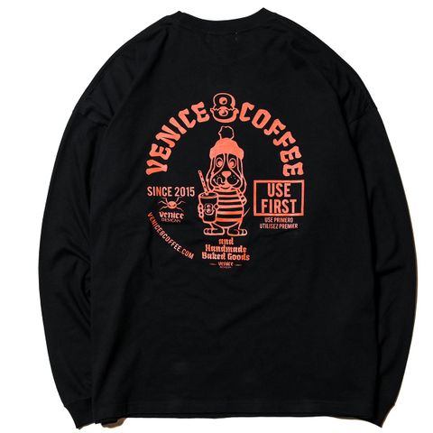 ×VENICE8 COFFEE HOUSE®️ CAFE DOG DROPSHOULDER L/S T-SHIRT (BLACK) / カフェドッグ ドロップショルダー Tシャツ