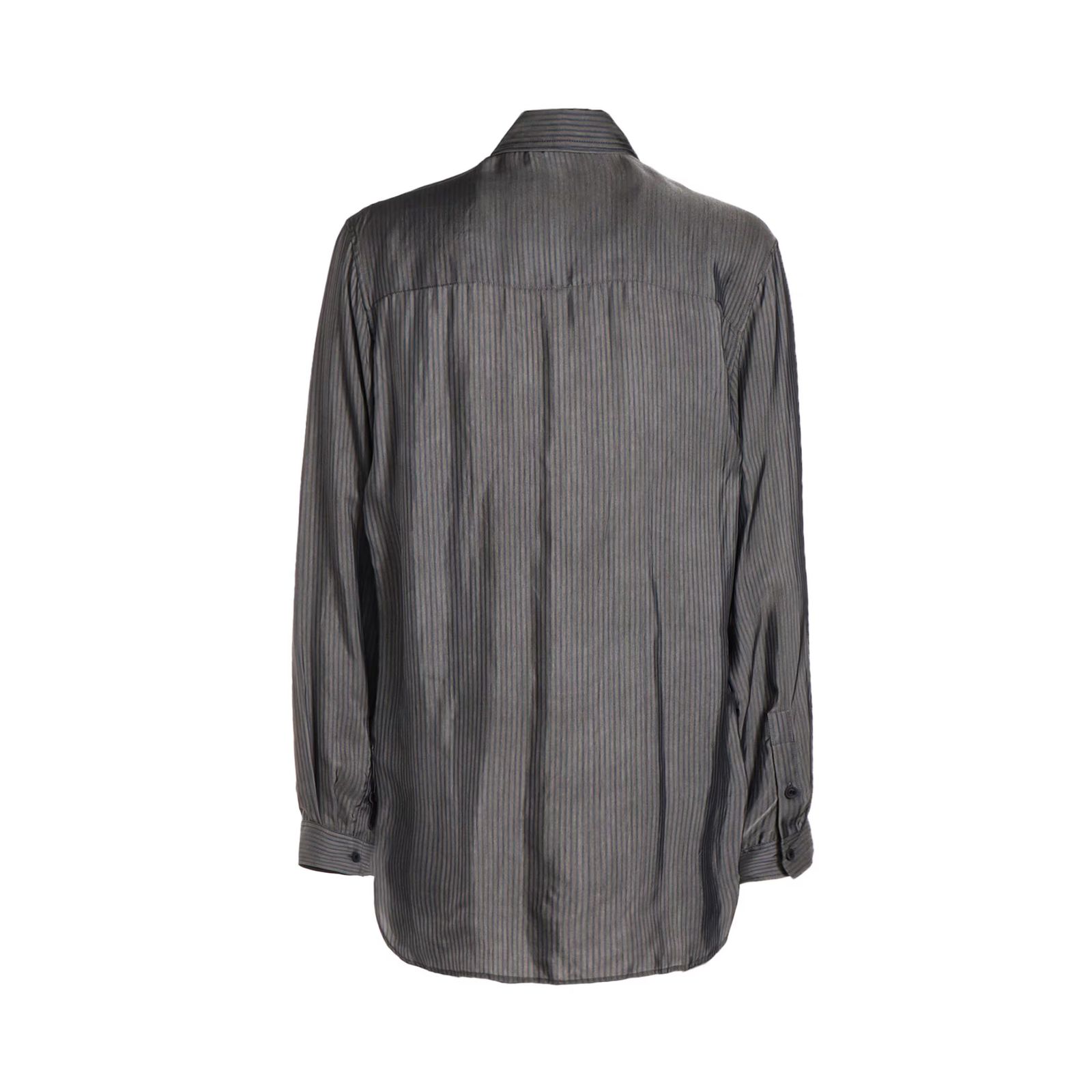 Cu STRIPE INK BLOUSE WITH PATCH （BLACK） / 縞柄生地 二重衿ブラウス （ブラック） / HO-B94-209-1-02