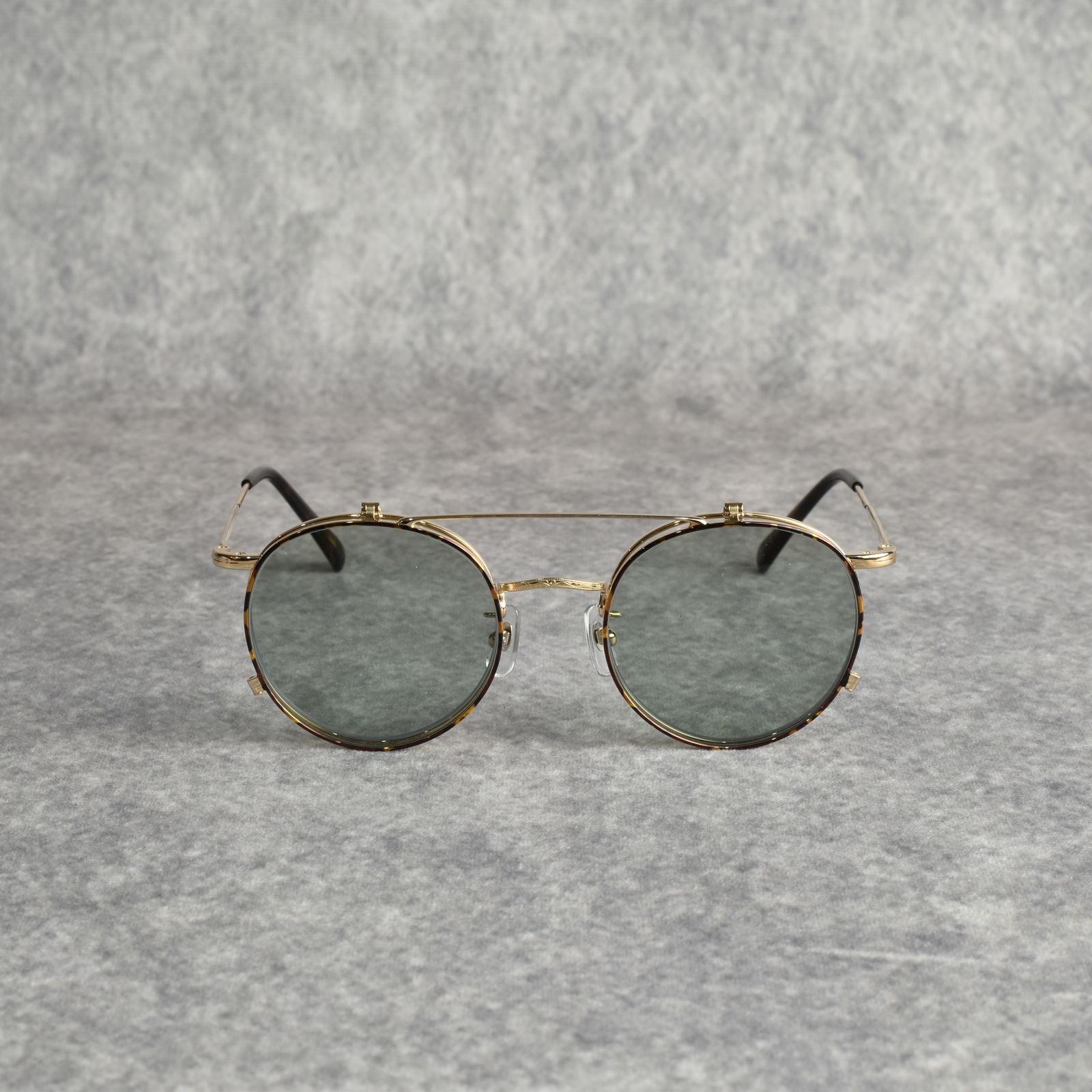 CALEE - FLIP UP TYPE CIRCLE METAL GLASSES (GOLD/GREEN