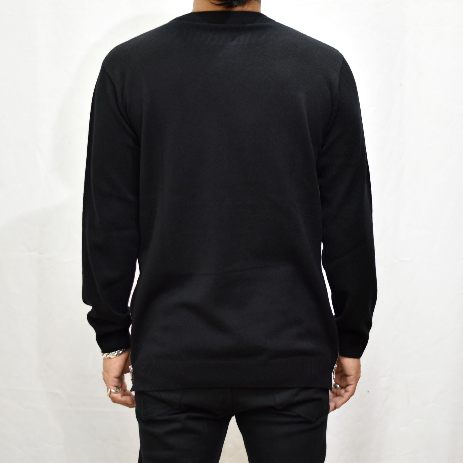 ウールカシミアニット ZIP付き クルーネック （BLACK）