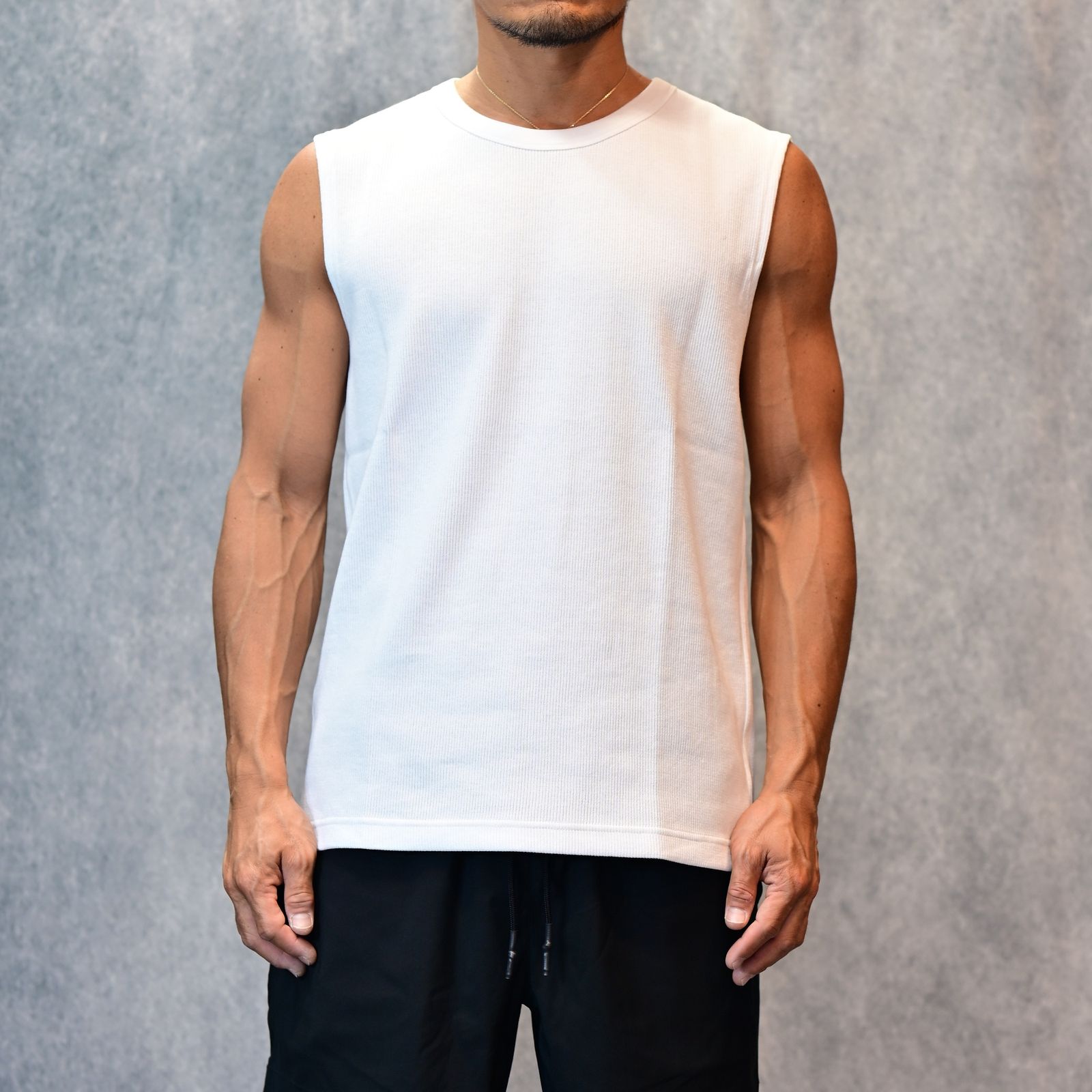 Roundneck Nosleeve Rib T-SH （WHT） / リブ ノースリーブ （ホワイト） STC-402