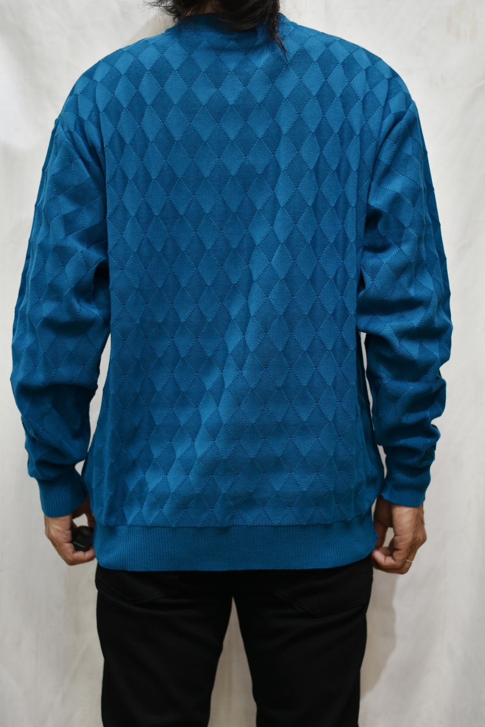 LINKS DIAMOND STITCH CREW NECK KNIT SWEATER (BLUE)