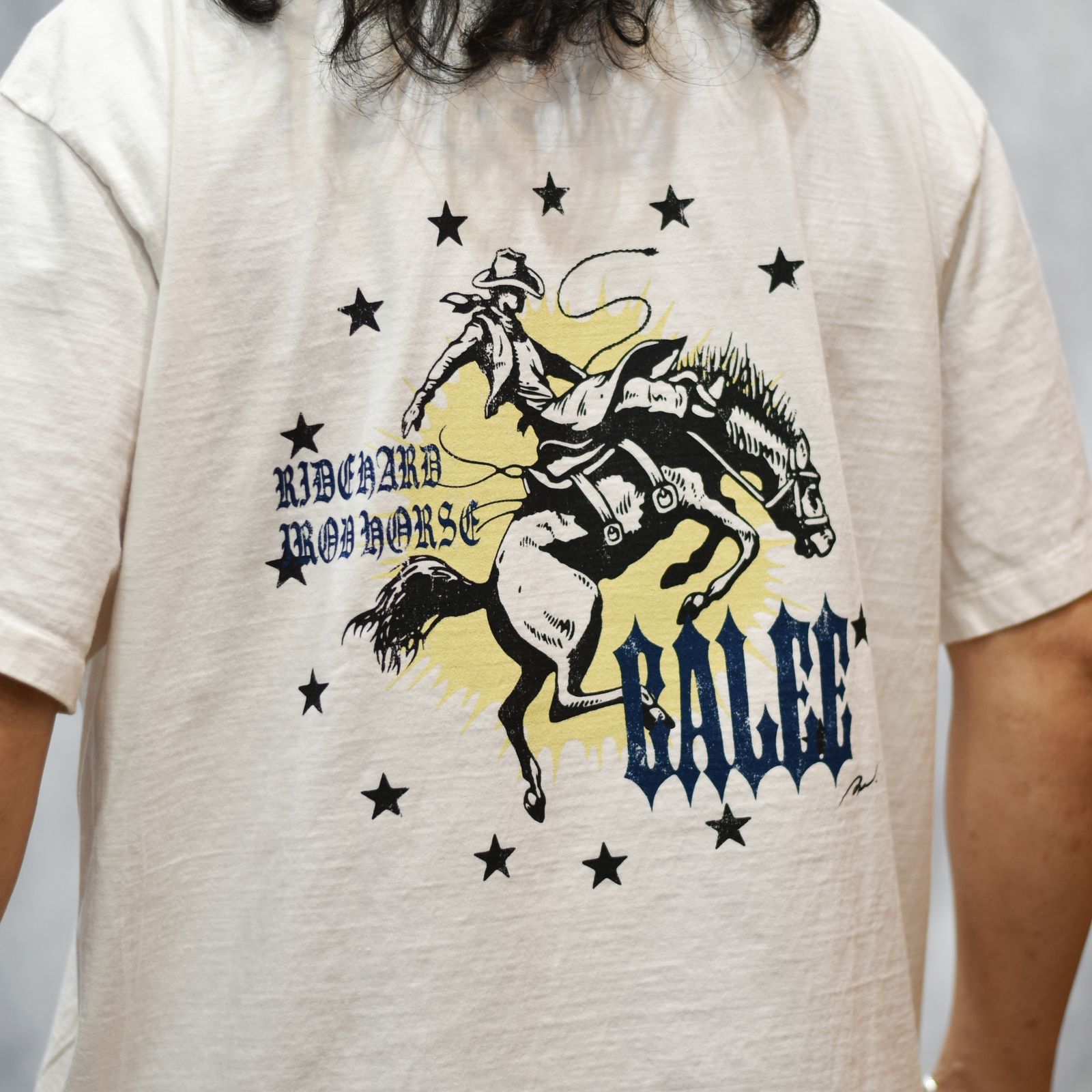 GARMENT DYE IRON HORSE TEE ＜BARTHDAY WORKS DESIGN＞ (WHITE)｜アイアンホース プリント Tシャツ｜CL-26SS002BW