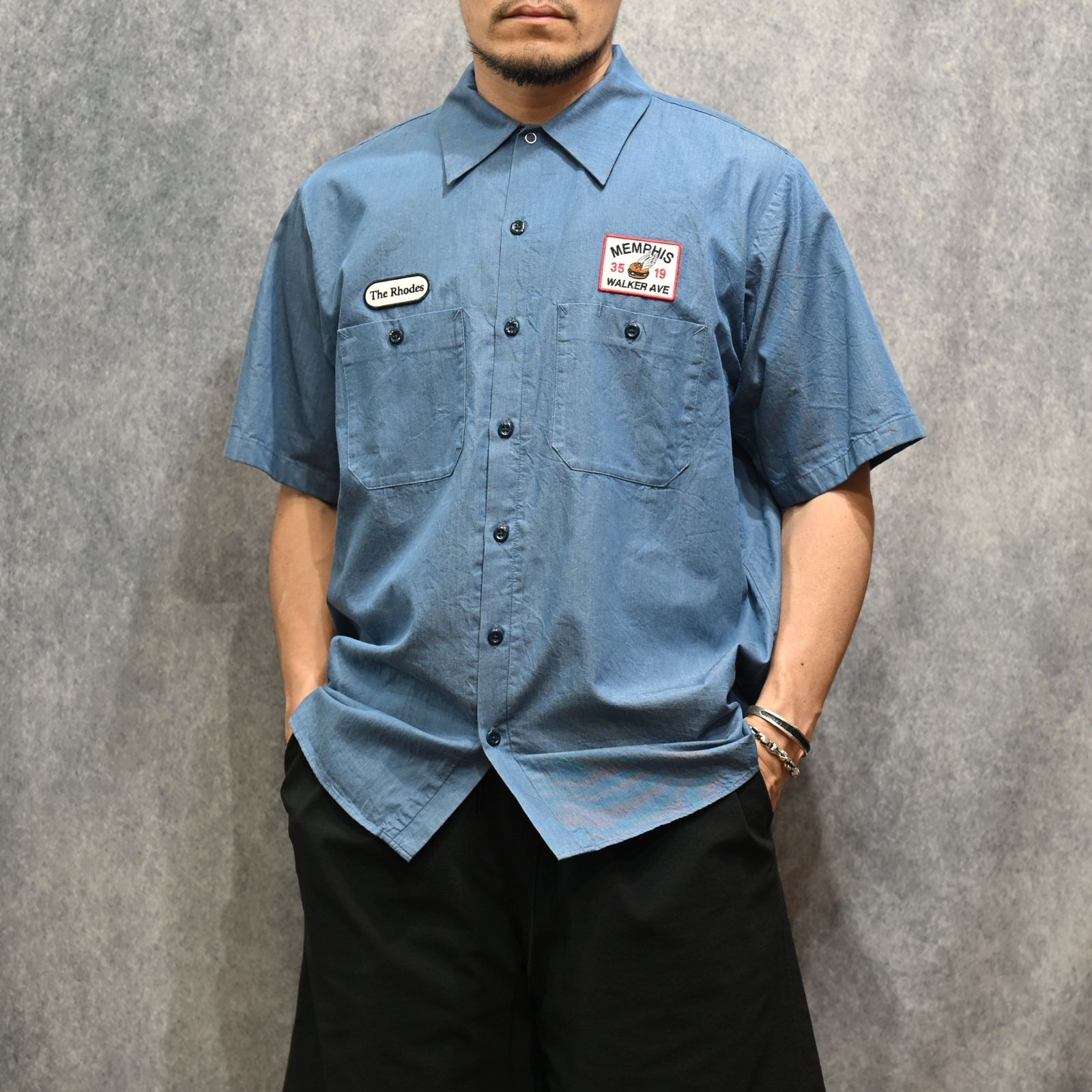 The Rhodes SL.Denim S.S Work SH （LBL） ストア 半袖シャツ （ライトブルー）｜2605-5002