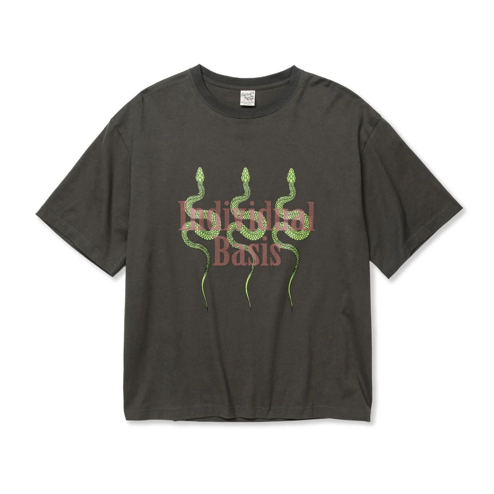 DROP SHOULDER "INDIVIDUAL BASIS" SNAKE LOGO TEE (CHARCOAL) / ドロップショルダー スネークロゴ Tシャツ