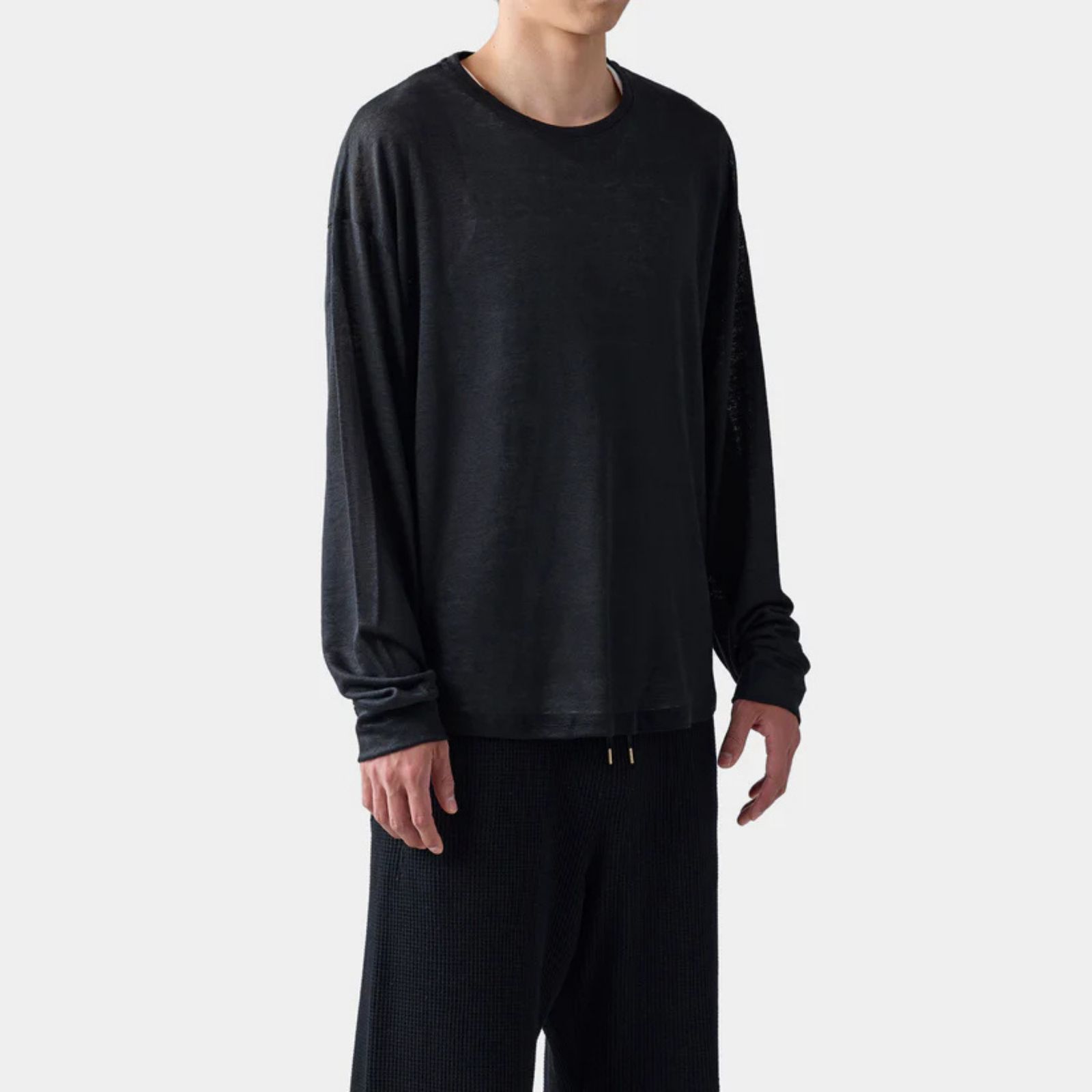 HF linen shirt LS （BLACK）｜リネン  ロンT （ブラック）｜HF-02