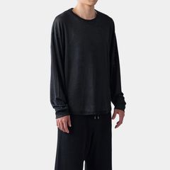 HF linen shirt LS （BLACK）｜リネン  ロンT （ブラック）｜HF-02
