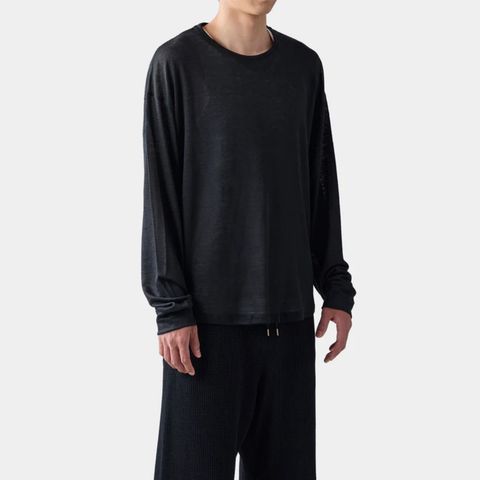 HF linen shirt LS （BLACK）｜リネン  ロンT （ブラック）｜HF-02