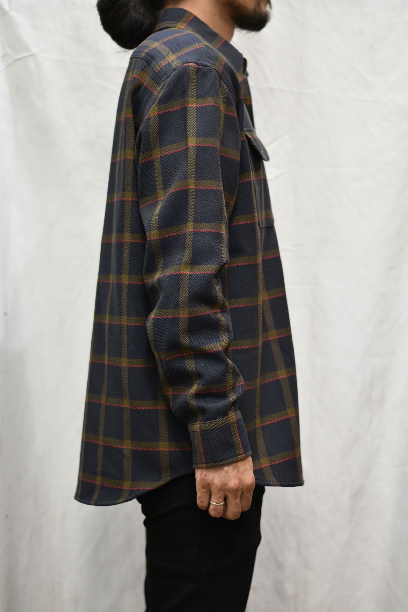 6/6 TWILL L/S CHECK SHIRT (DARK NAVY)