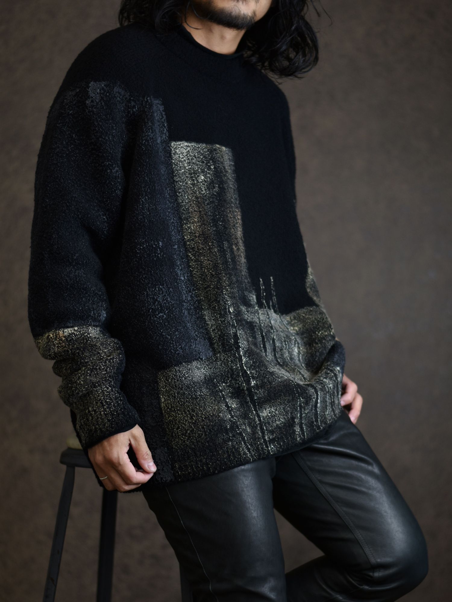 ラグランスリーブセーター / LB22AW-KN01-HP (BLACK×LANDSCAPE)