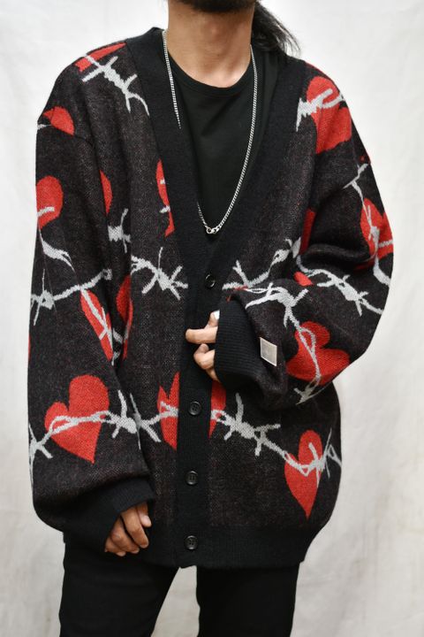 MOHAIR KNIT CARDIGAN `HEARTS (BK)