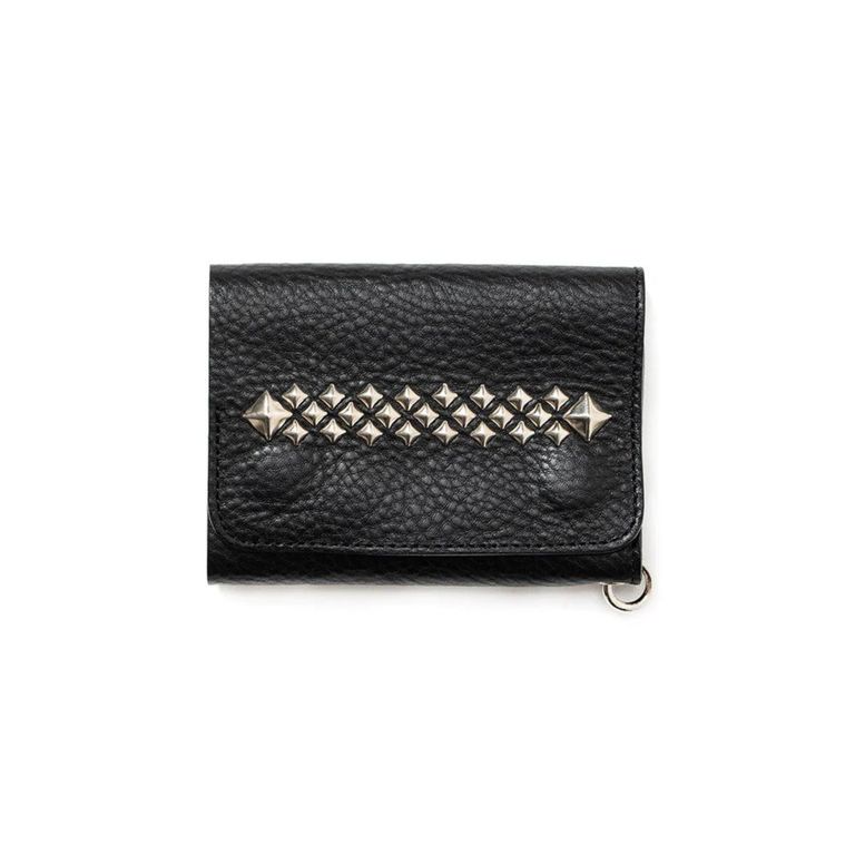 CALEE - STUDS LEATHER FLAP HALF WALLET (BLACK) / スタッズレザー 