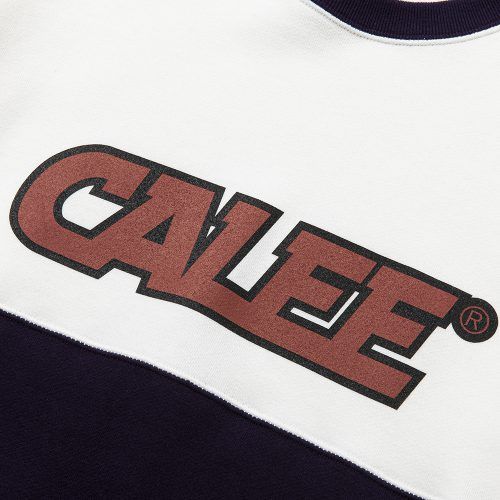 CALEE UNIV. CONTRASTING FABRIC CREW NECK SWEAT (DARK PURPLE) / クルーネック スウェット
