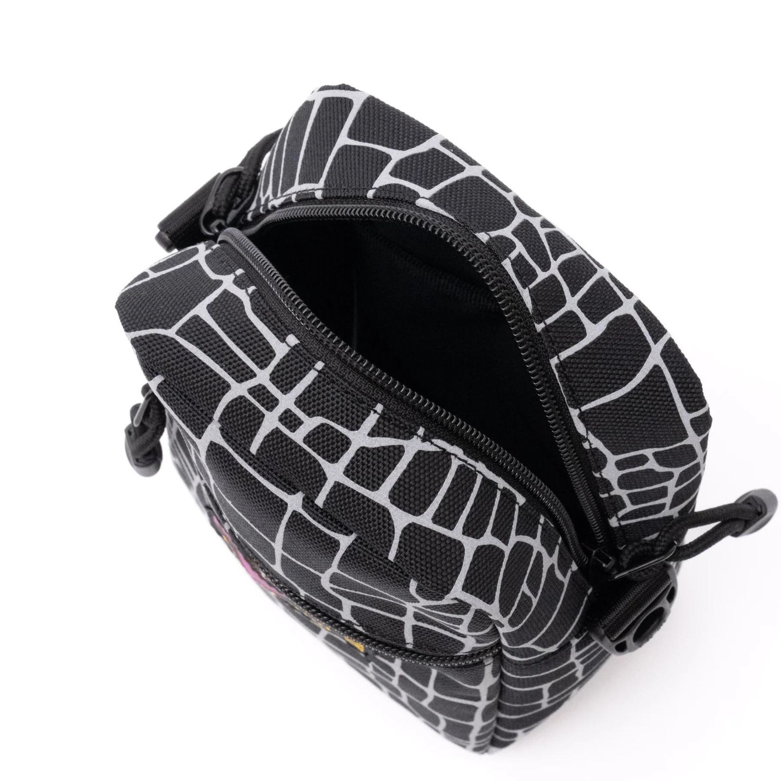 × OVERLAND REFLECTOR SPIDER WEB POUCH BAG (BLACK) / オーバーランド リフレクタープリント ポーチバッグ
