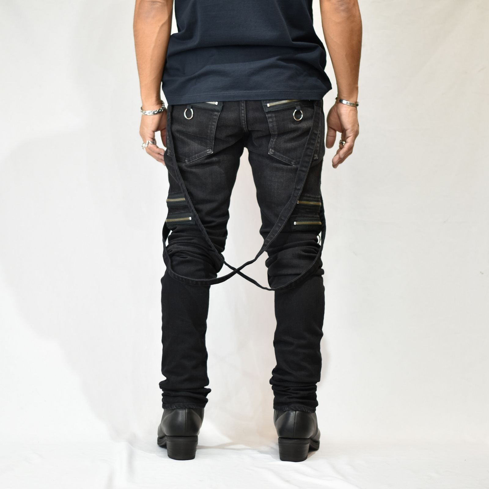 MINEDENIM - × KIDILL SKINNY ZIP & STRAPS DENIM PATNTS-DISTRESSED DENIM  （USD） | chord online store