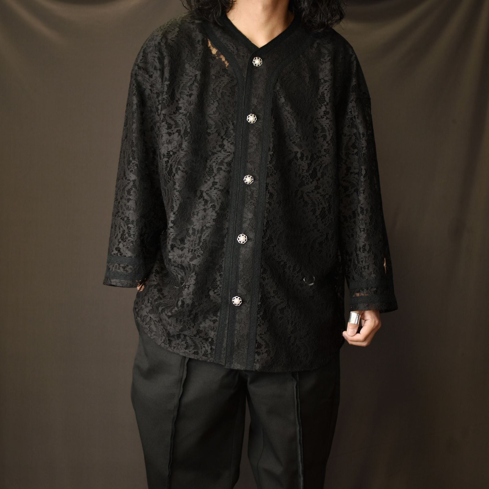 el conductorH - FLOWER LACE BASEBALL TOP (BK) / フラワーレース ベースボールシャツ | chord  online store